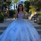 Blue Quinceanera Dresses Sweet 16 Dress 3D Flower Lace Applique Corset Back Y587