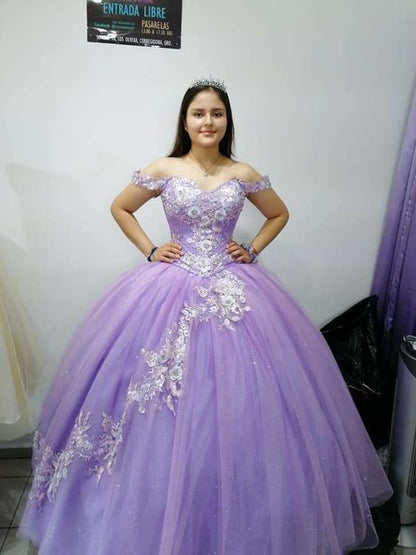 Off the shoulder lilac ball gown, sweet 16 dress  S26906