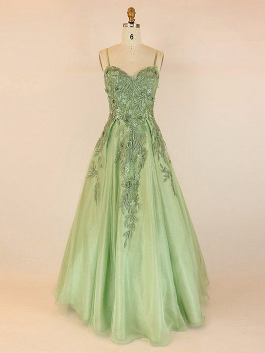 Ball Gown V-neck Tulle Floor-length With Appliques Lace Prom Dresses  S26312