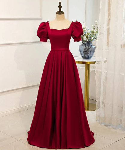 Red Puff Sleeve Prom Dress / Red Bridesmaid Dress / Victorian Dress Y1180