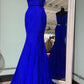 Elegant Two Piece Mermaid Royal Blue Long Prom Dress Y1191