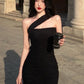 Asymmetric Shoulder Straps Black Bodycon Dress,Sexy Black Prom Dress,Black Party Dress  Y1189